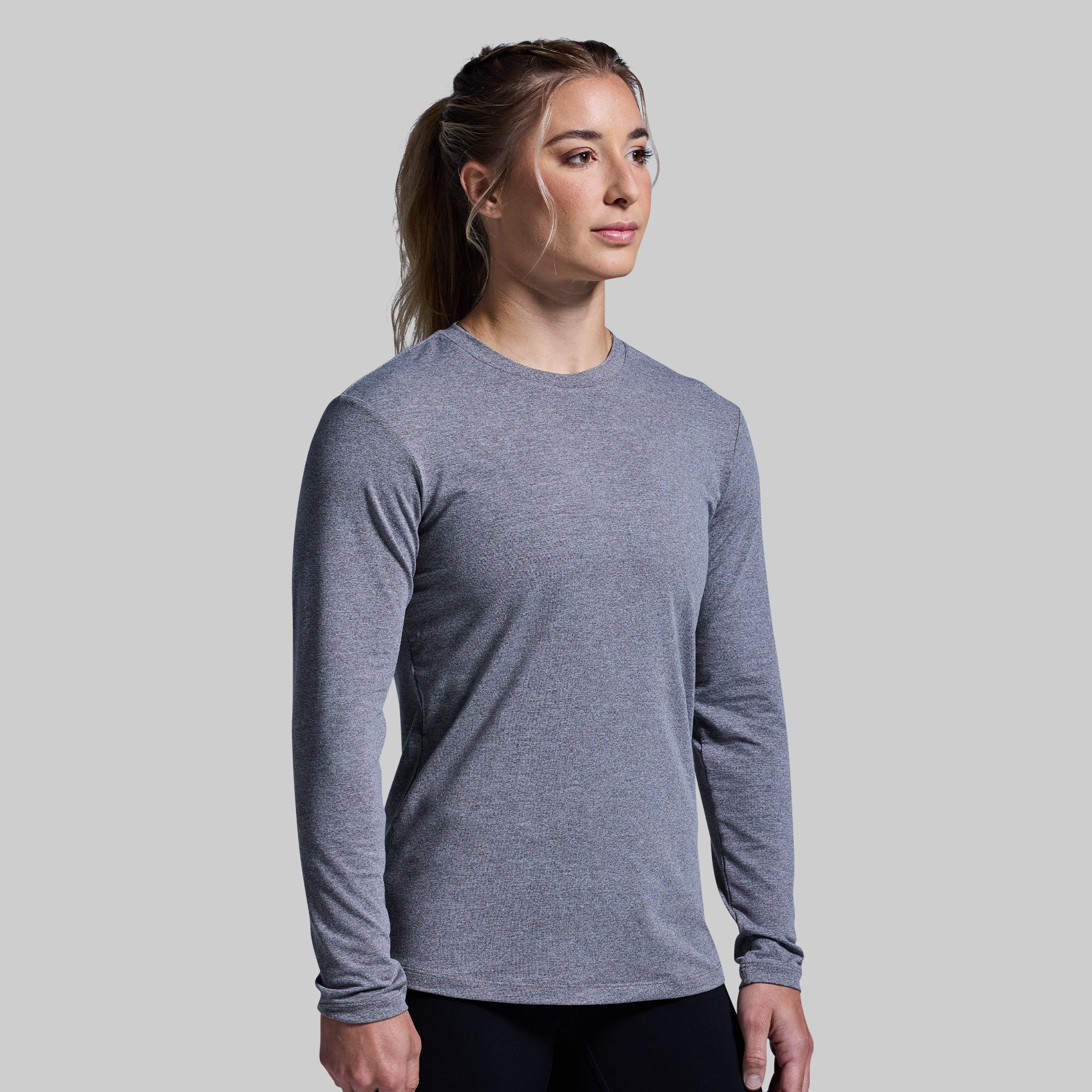 Women's Premium Basic Long Sleeve Crew (Heather Grey) - Image 3