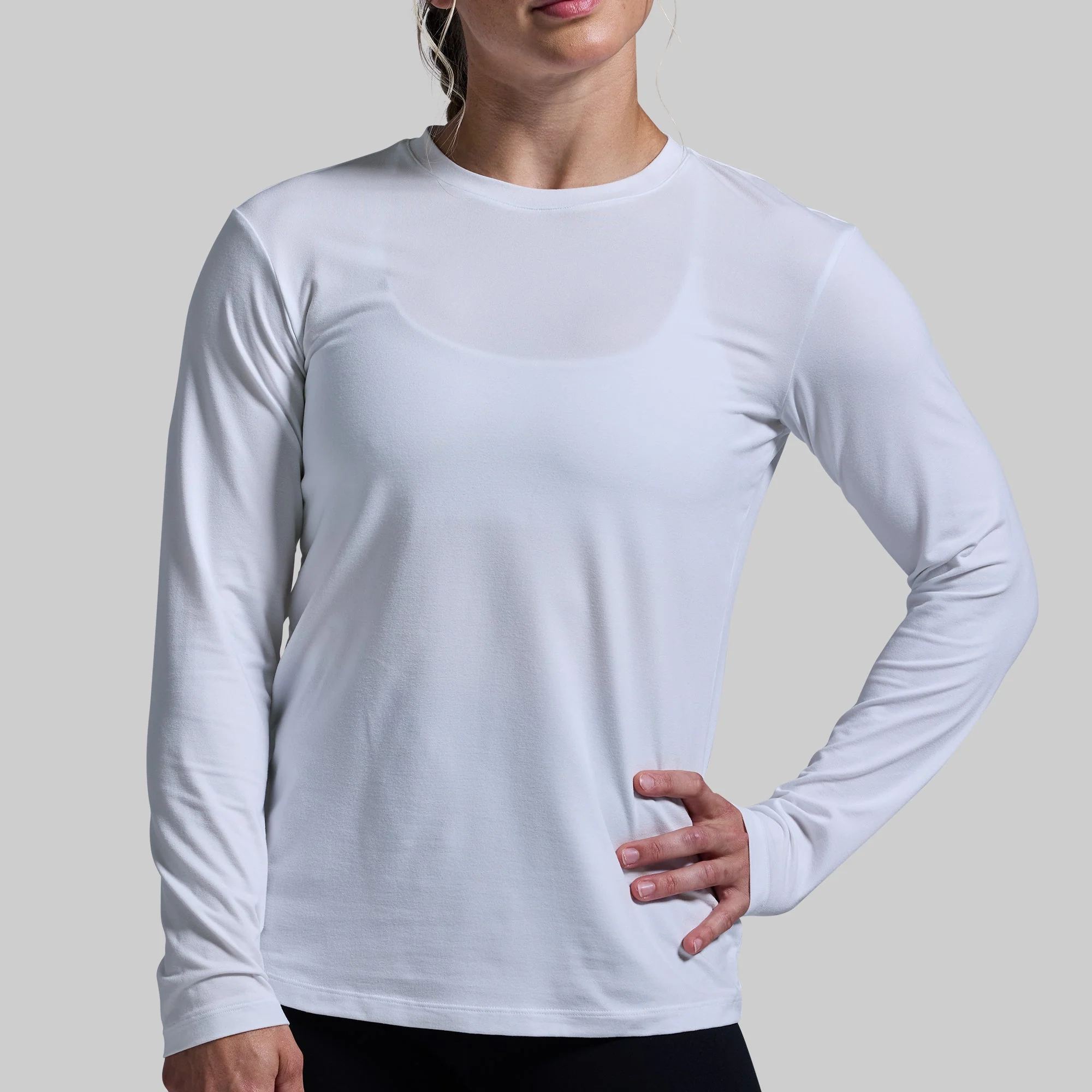 Women's Premium Basic Long Sleeve Crew (White) - Image 3